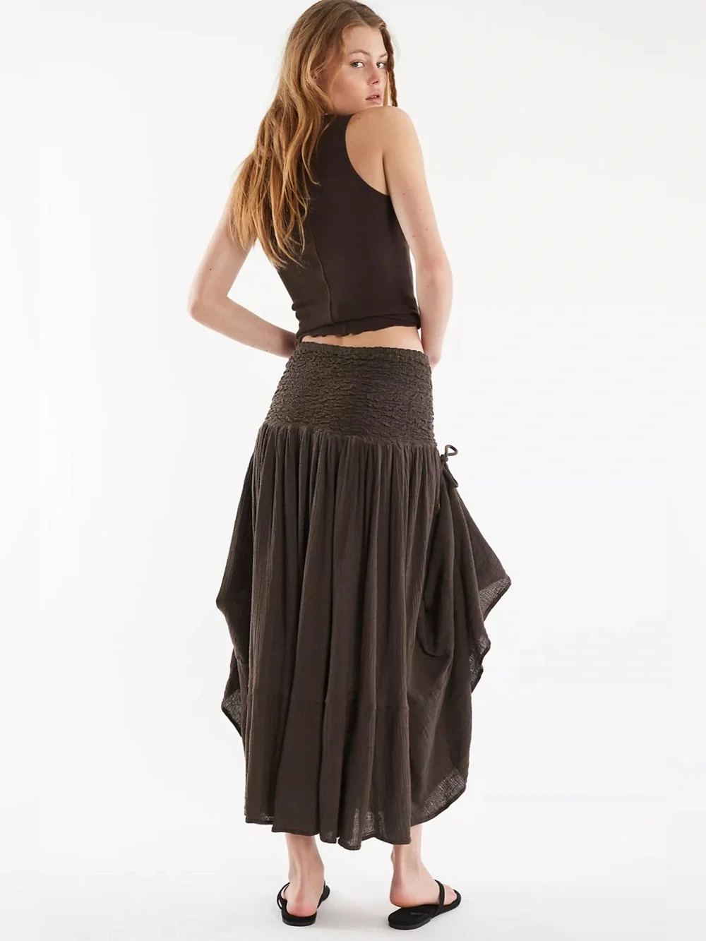FREE PEOPLE PRAIRIE CONVERTIBLE SKIRT BROWN WOMENS MEDIUM
